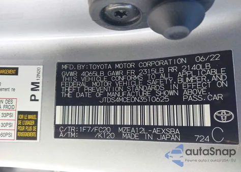 2022 Toyota Corolla Se from USA, damaged, VIN JTDS4MCE0N3510625